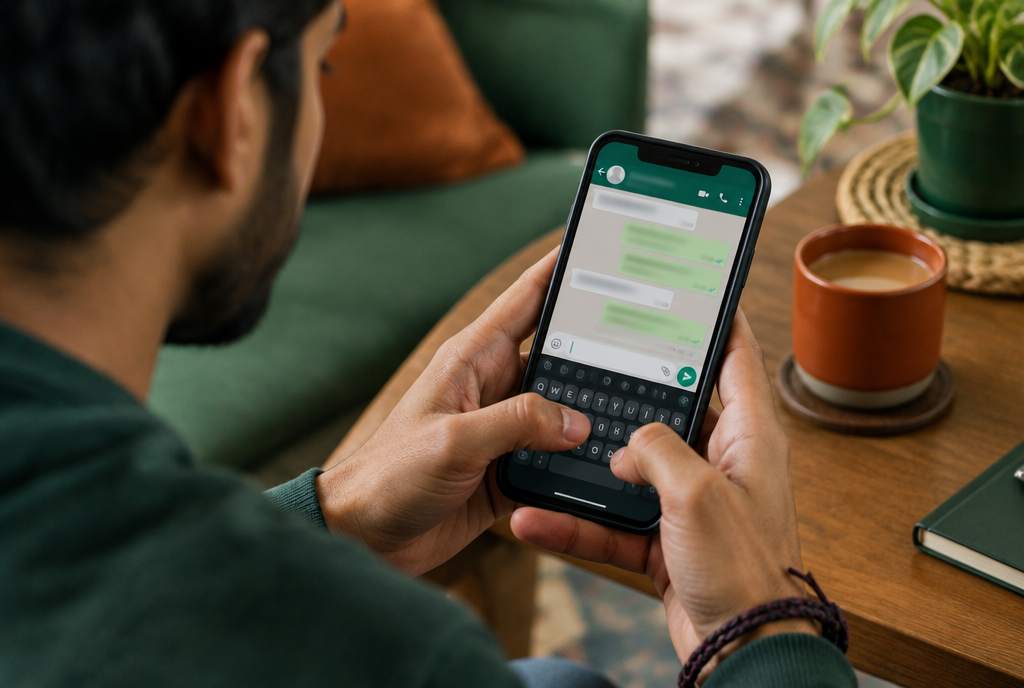 Una persona scrive un messaggio dal telefono.