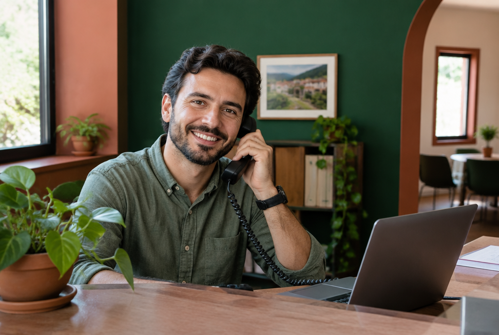 Un volontario risponde al telefono in sede.